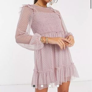 ASOS River Island long sleeve shirred mesh dress